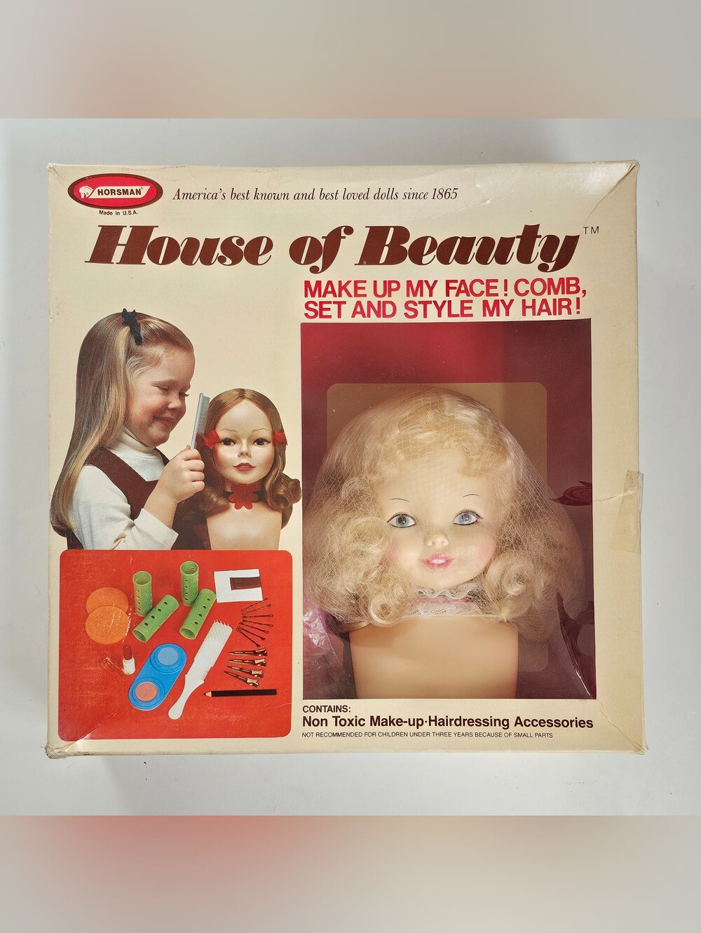 Vintage 1974 Horsman House of Beauty Doll Makeup & Hair Styling Head NIB